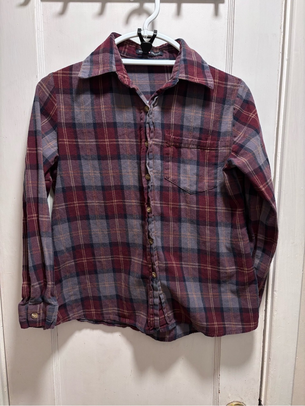 Brandy Melville Burgundy and Gray Plaid Button-Down Shirt